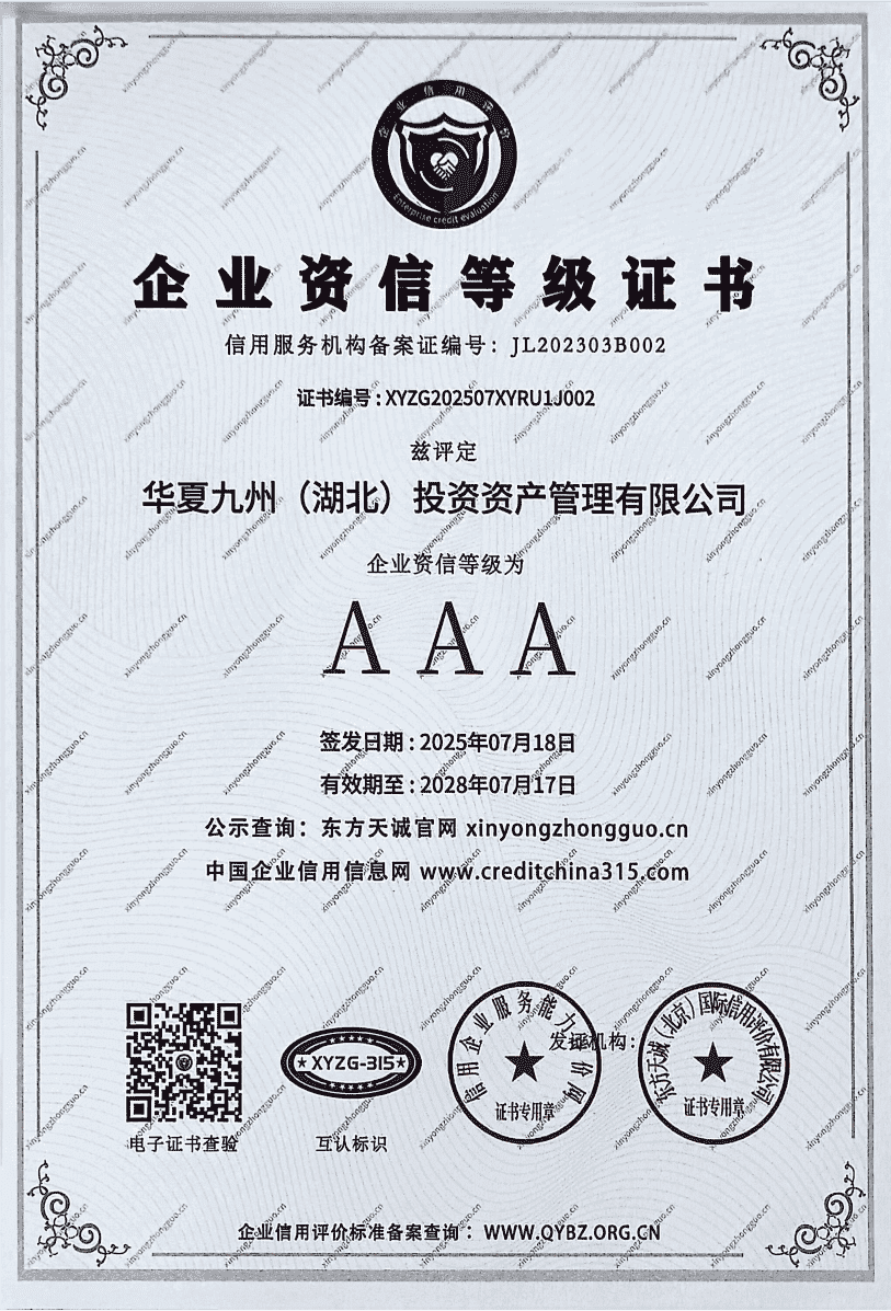 AAA企业资信等级证书