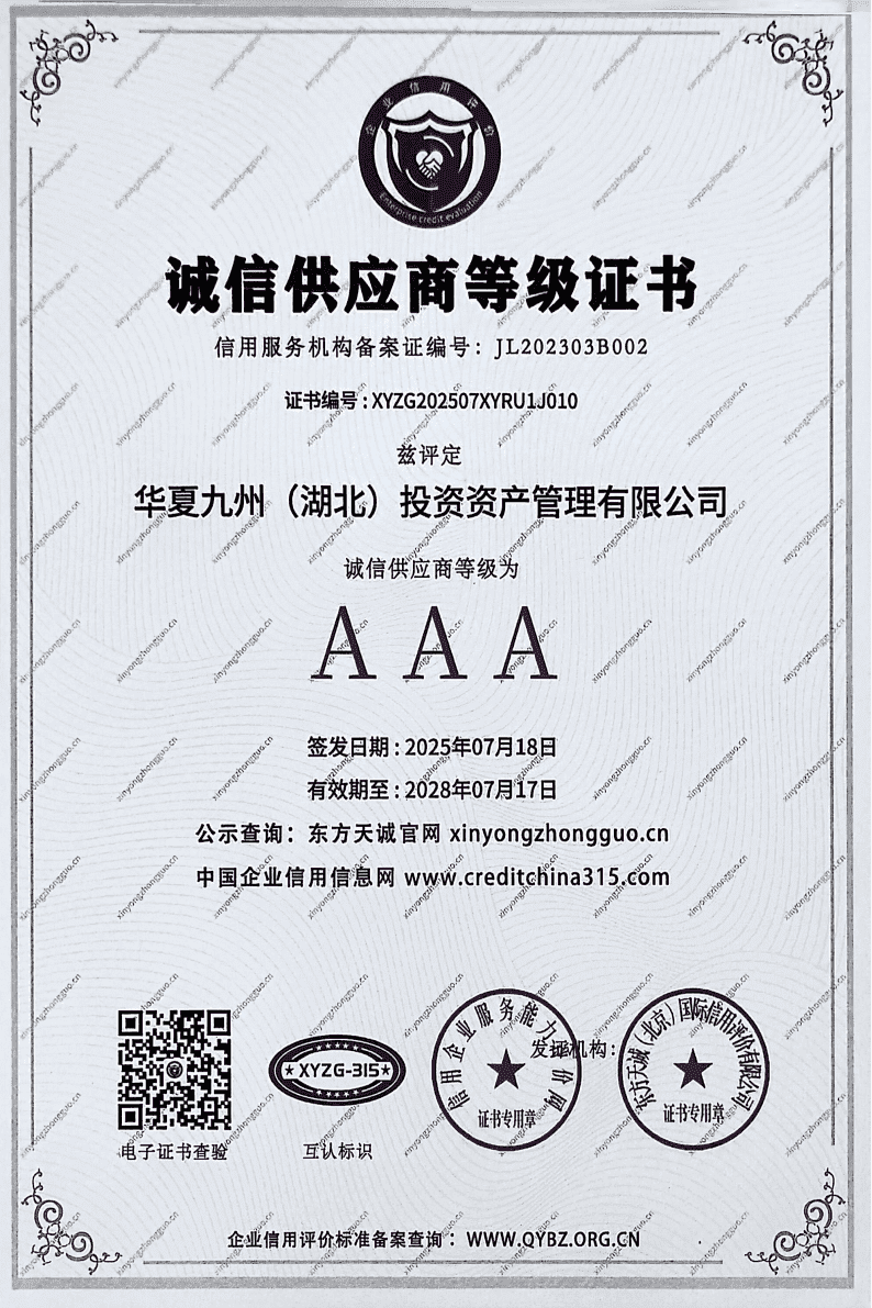 AAA诚信供应商等级证书