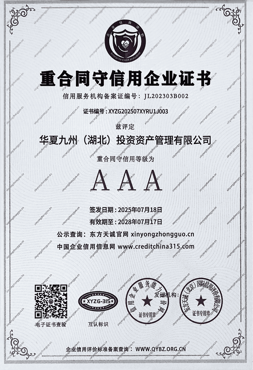 AAA重合同守信用企业证书