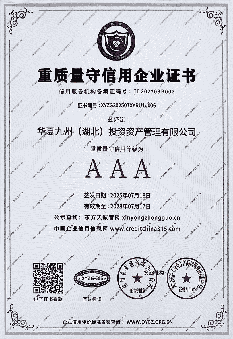 AAA重质量守信用企业证书